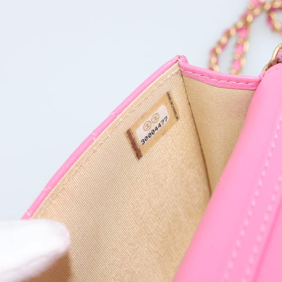CHANEL Matelasse Chain Shoulder Bag Lamb Skin Pink Gold Tone CC Auth 192738M