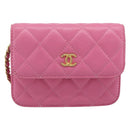 CHANEL Matelasse Chain Shoulder Bag Lamb Skin Pink Gold Tone CC Auth 192738M-2