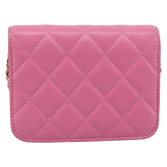 CHANEL Matelasse Chain Shoulder Bag Lamb Skin Pink Gold Tone CC Auth 192738M