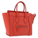 CELINE Luggage Micro Shopper Hand Bag Leather Red Silver Auth 192740A-1
