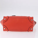CELINE Luggage Micro Shopper Hand Bag Leather Red Silver Auth 192740A-10