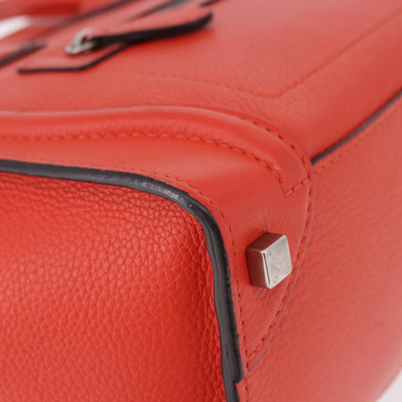 CELINE Luggage Micro Shopper Hand Bag Leather Red Silver Auth 192740A