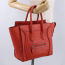 CELINE Luggage Micro Shopper Hand Bag Leather Red Silver Auth 192740A-24