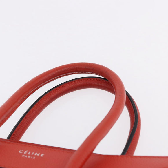 CELINE Luggage Micro Shopper Hand Bag Leather Red Silver Auth 192740A