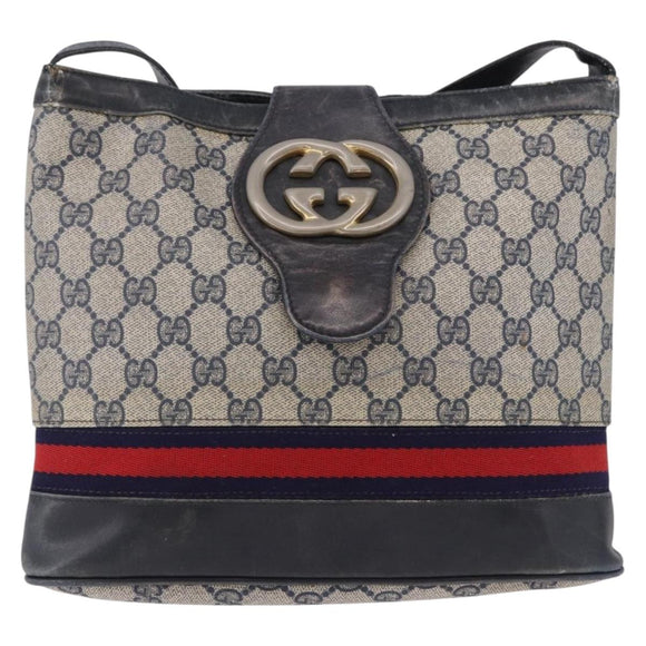 GUCCI GG Supreme Shoulder Bag PVC Leather Navy Gold Tone Auth 192742