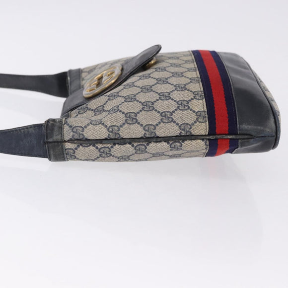 GUCCI GG Supreme Shoulder Bag PVC Leather Navy Gold Tone Auth 192742