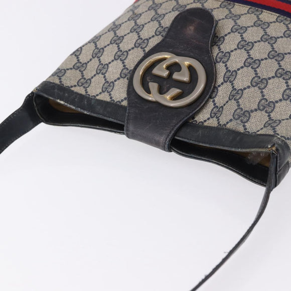 GUCCI GG Supreme Shoulder Bag PVC Leather Navy Gold Tone Auth 192742