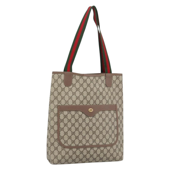 GUCCI GG Supreme Tote Bag PVC Leather Beige Auth 192744