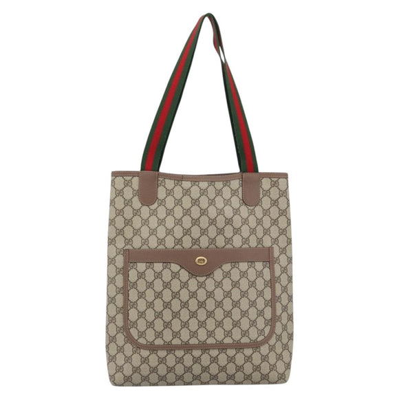 GUCCI GG Supreme Tote Bag PVC Leather Beige Auth 192744