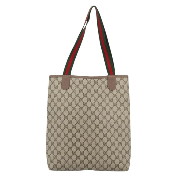 GUCCI GG Supreme Tote Bag PVC Leather Beige Auth 192744