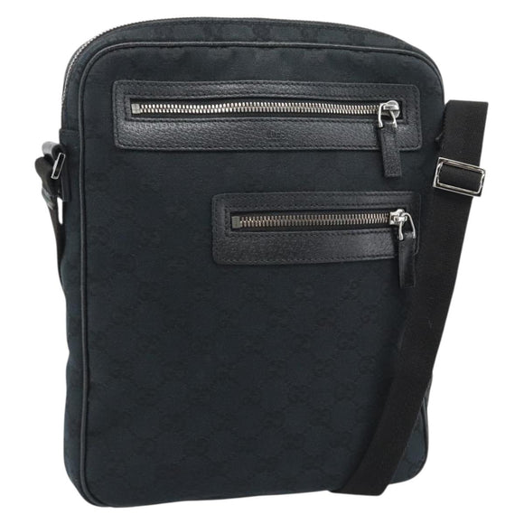 GUCCI GG Canvas Shoulder Bag Black Silver 92551 Auth 192749