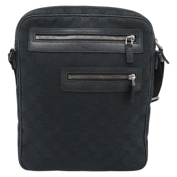 GUCCI GG Canvas Shoulder Bag Black Silver 92551 Auth 192749