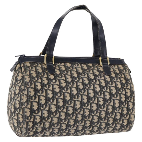 Christian Dior Trotter Canvas Hand Bag Navy Gold Tone Auth 192750