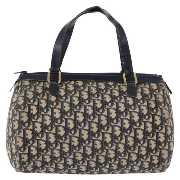 Christian Dior Trotter Canvas Hand Bag Navy Gold Tone Auth 192750