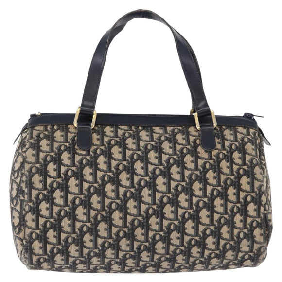 Christian Dior Trotter Canvas Hand Bag Navy Gold Tone Auth 192750