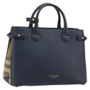 BURBERRY Hand Bag Leather Navy Beige Auth 192751A-1