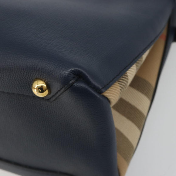 BURBERRY Hand Bag Leather Navy Beige Auth 192751A