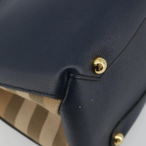 BURBERRY Hand Bag Leather Navy Beige Auth 192751A