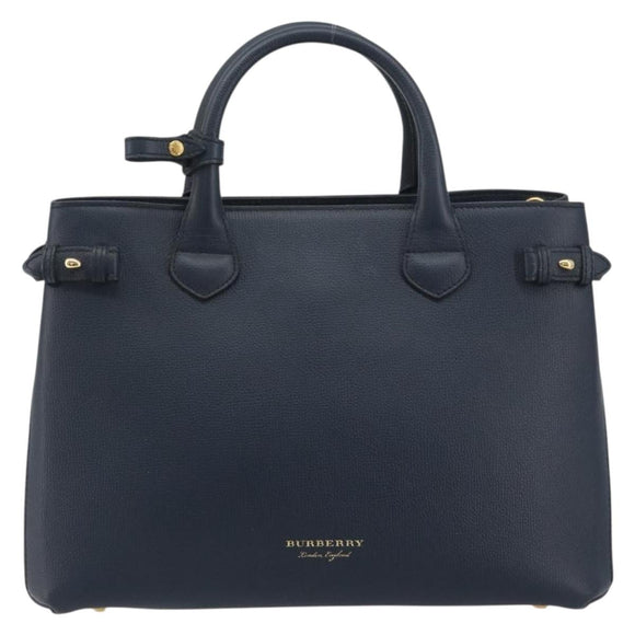 BURBERRY Hand Bag Leather Navy Beige Auth 192751A