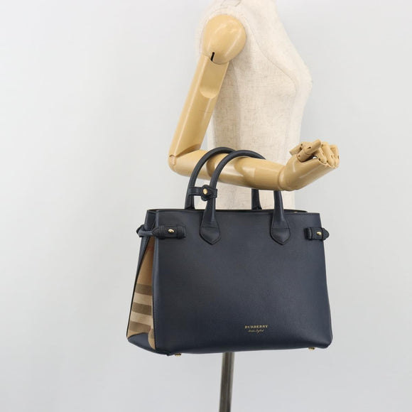 BURBERRY Hand Bag Leather Navy Beige Auth 192751A