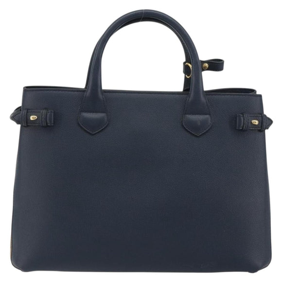 BURBERRY Hand Bag Leather Navy Beige Auth 192751A