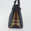 BURBERRY Hand Bag Leather Navy Beige Auth 192751A-5