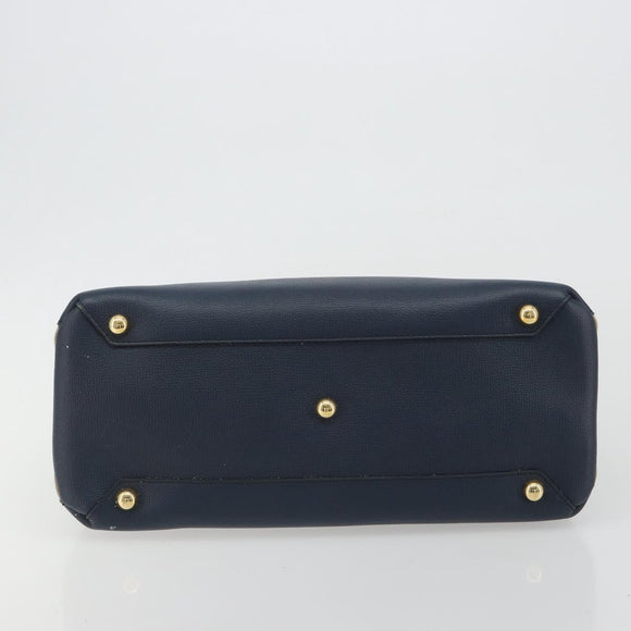 BURBERRY Hand Bag Leather Navy Beige Auth 192751A