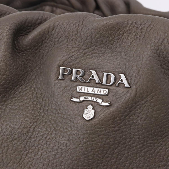 PRADA Shoulder Bag Leather Gray Silver Auth 192752A