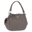 PRADA Shoulder Bag Leather Gray Silver Auth 192752A-1