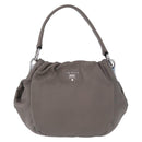 PRADA Shoulder Bag Leather Gray Silver Auth 192752A-13