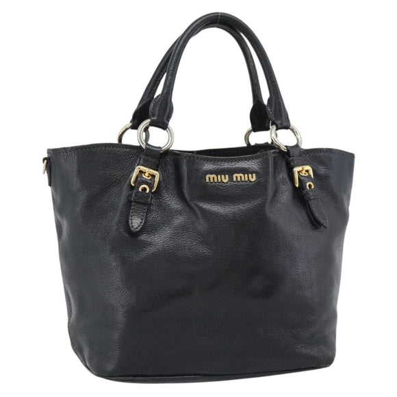 Miu Miu Hand Bag Leather Black Gold Tone Auth 192754