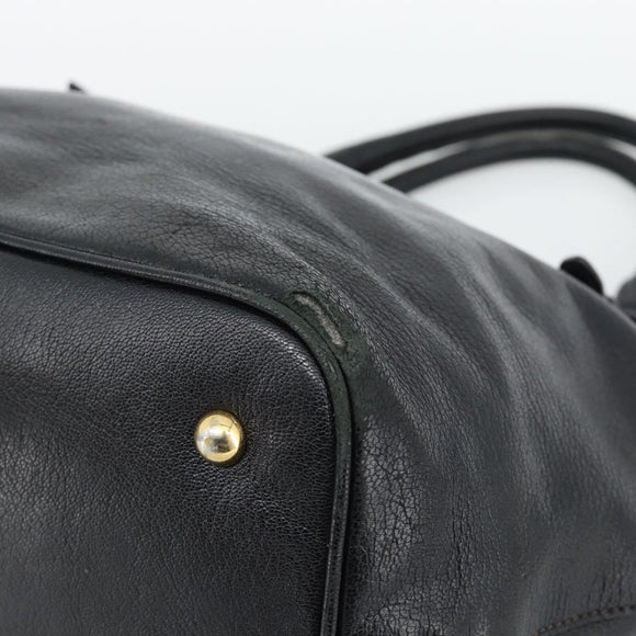 Miu Miu Hand Bag Leather Black Gold Tone Auth 192754