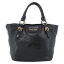 Miu Miu Hand Bag Leather Black Gold Tone Auth 192754-2