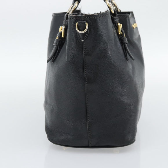 Miu Miu Hand Bag Leather Black Gold Tone Auth 192754
