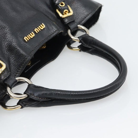 Miu Miu Hand Bag Leather Black Gold Tone Auth 192754
