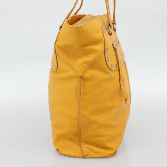 CELINE Hand Bag Leather Yellow Silver Auth 192757A