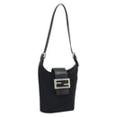FENDI Mamma Baguette Hand Bag Cotton Black Silver Auth 192758A-1