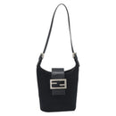 FENDI Mamma Baguette Hand Bag Cotton Black Silver Auth 192758A-13