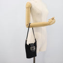 FENDI Mamma Baguette Hand Bag Cotton Black Silver Auth 192758A-20