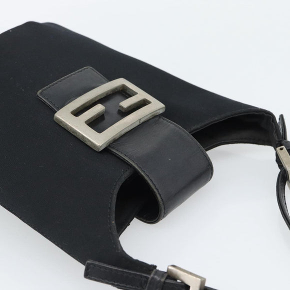 FENDI Mamma Baguette Hand Bag Cotton Black Silver Auth 192758A