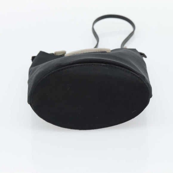 FENDI Mamma Baguette Hand Bag Cotton Black Silver Auth 192758A