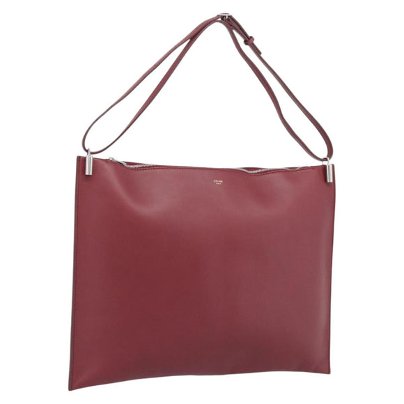 CELINE Shoulder Bag Leather Bordeaux Silver Auth 192759A