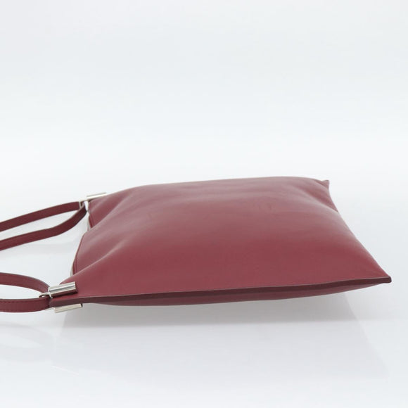 CELINE Shoulder Bag Leather Bordeaux Silver Auth 192759A