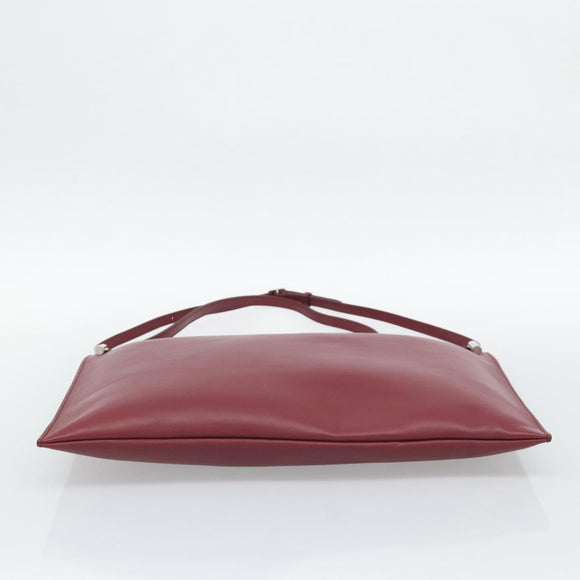 CELINE Shoulder Bag Leather Bordeaux Silver Auth 192759A
