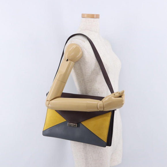 CELINE Shoulder Bag Leather Bordeaux Silver Auth 192760A