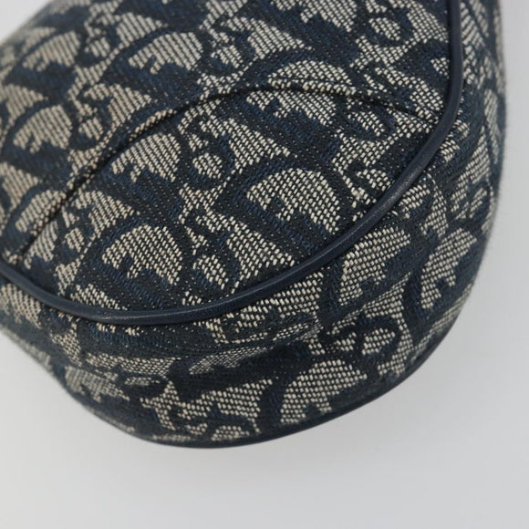 Christian Dior Trotter Canvas Saddle Pouch Navy Gold Auth 192762V