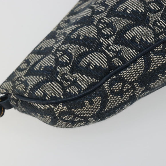 Christian Dior Trotter Canvas Saddle Pouch Navy Gold Auth 192762V