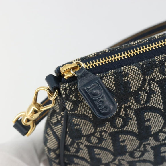 Christian Dior Trotter Canvas Saddle Pouch Navy Gold Auth 192762V