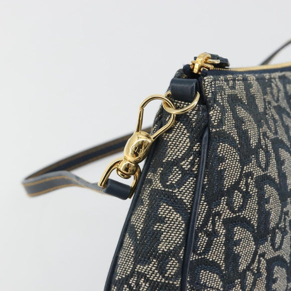 Christian Dior Trotter Canvas Saddle Pouch Navy Gold Auth 192762V
