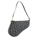 Christian Dior Trotter Canvas Saddle Pouch Navy Gold Auth 192762V-1